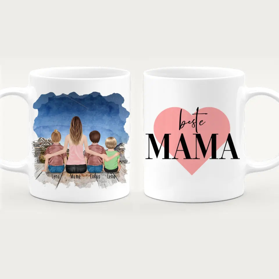 Personalisierte Tasse -  1 Frau + 2 Kinder + 1 Baby