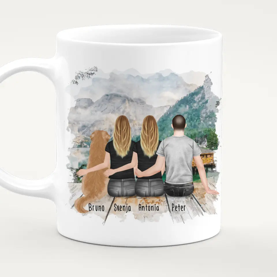 Personalisierte Tasse -  2 Frauen + 1 Mann + 1 Hund