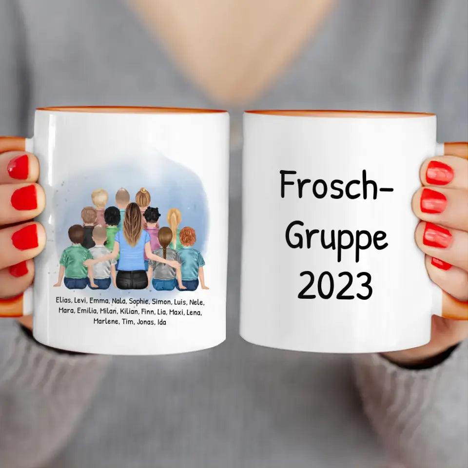 Personalisierte Tasse mit Erzieher/Erzieherin und Kindergartengruppe/Kita (11-26 Kinder)