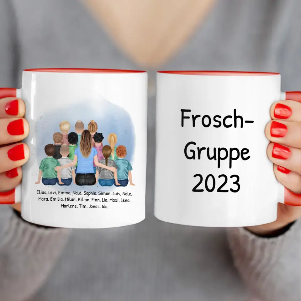 Personalisierte Tasse mit Erzieher/Erzieherin und Kindergartengruppe/Kita (11-26 Kinder)