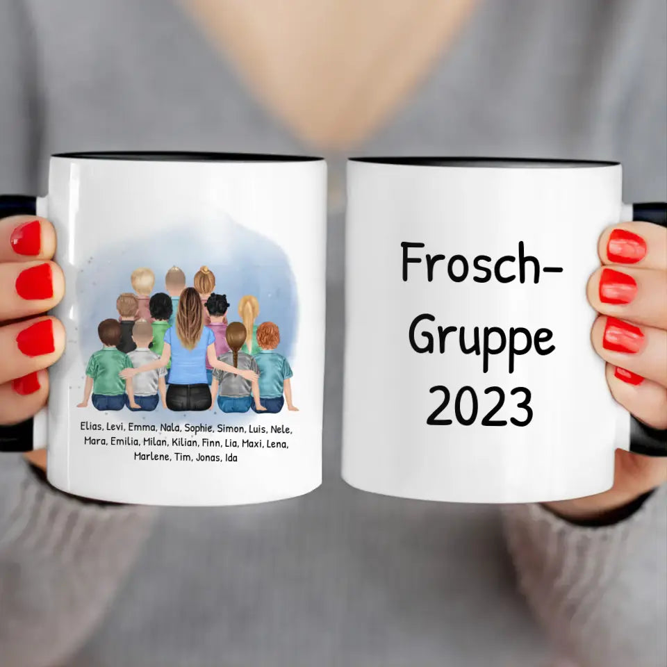 Personalisierte Tasse mit Erzieher/Erzieherin und Kindergartengruppe/Kita (11-26 Kinder)