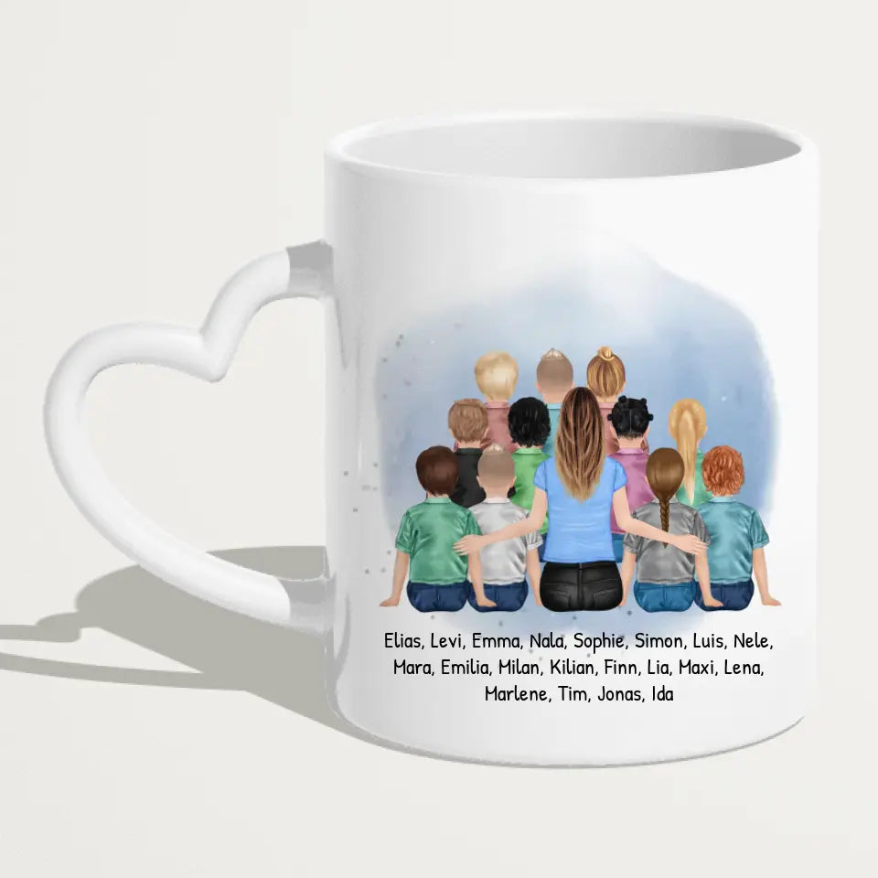 Personalisierte Tasse mit Erzieher/Erzieherin und Kindergartengruppe/Kita (11-26 Kinder)