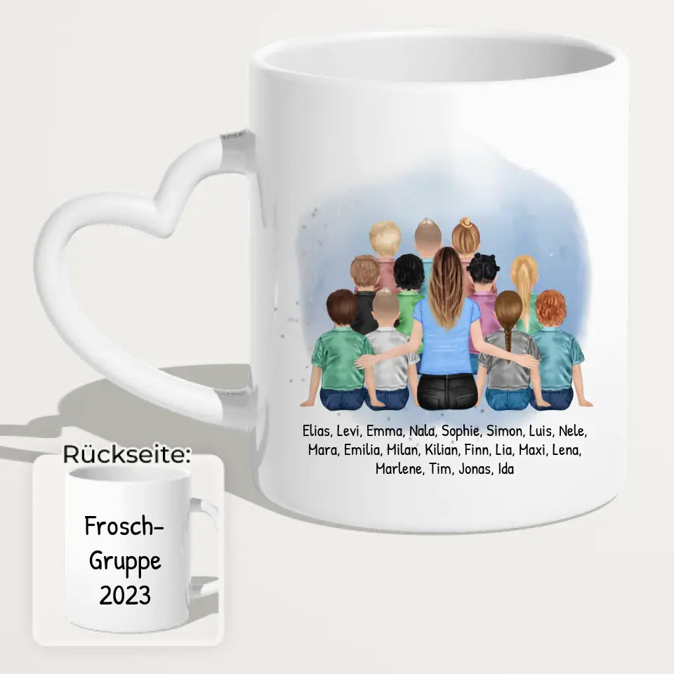 Personalisierte Tasse mit Erzieher/Erzieherin und Kindergartengruppe/Kita (11-26 Kinder)