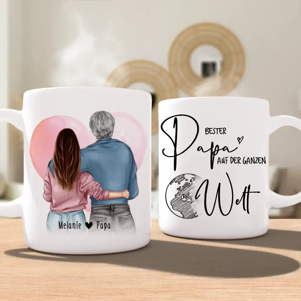 Personalisierte Tasse mit Papa + Tochter (stehend)