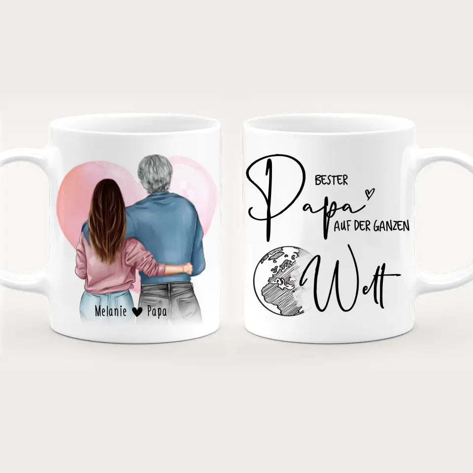 Personalisierte Tasse mit Papa + Tochter (stehend)