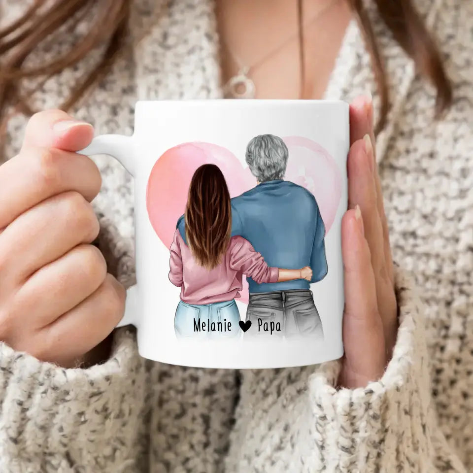 Personalisierte Tasse mit Papa + Tochter (stehend)