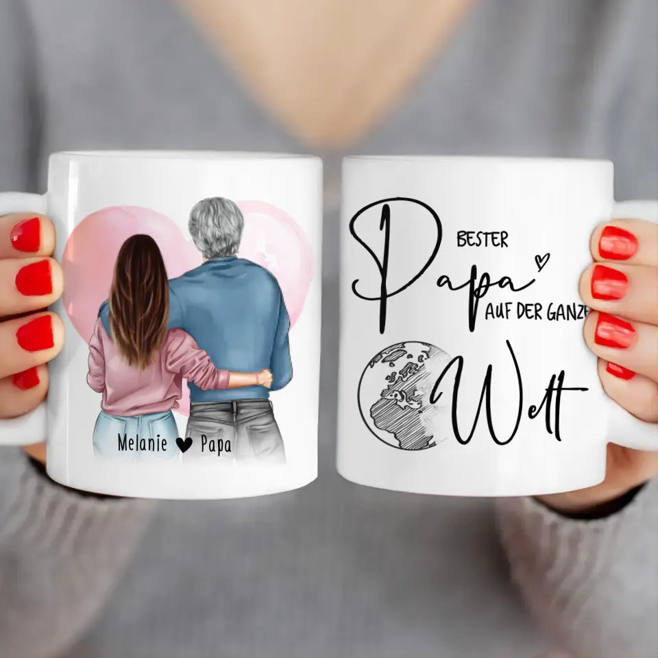 Personalisierte Tasse mit Papa + Tochter (stehend)