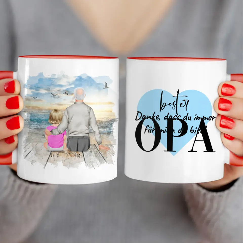 Personalisierte Tasse für Opa (1 Baby + 1 Opa)