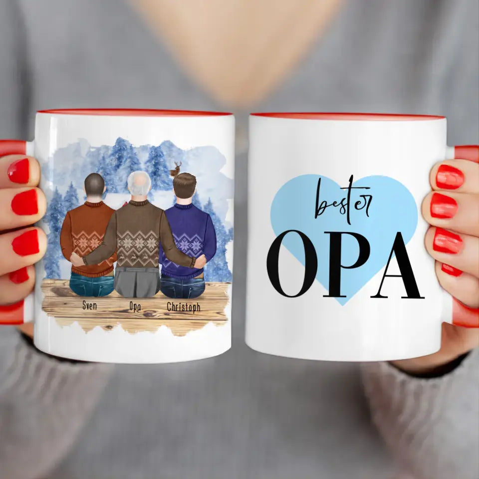 Personalisierte Tasse für Opa (2 Männer + 1 Opa) - Weihnachtstasse