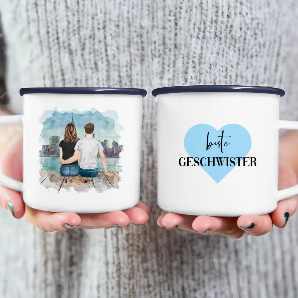 Personalisierte Tasse mit Bruder/Schwester (1 Schwester + 1 Bruder)