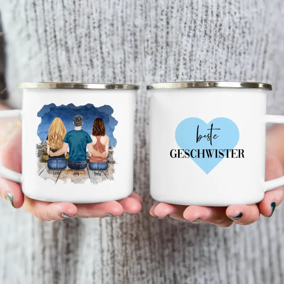 Personalisierte Tasse mit Bruder/Schwester (2 Schwester + 1 Bruder)