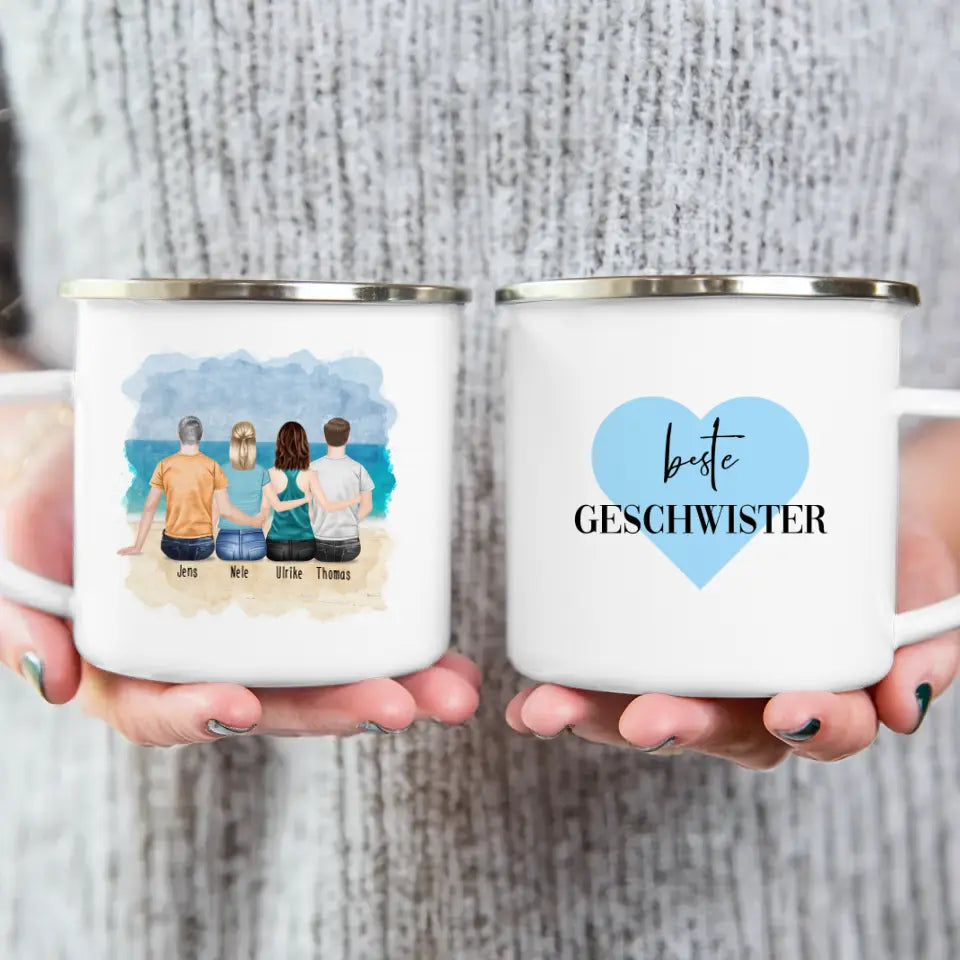 Personalisierte Tasse mit Bruder/Schwester (2 Schwestern + 2 Brüder)