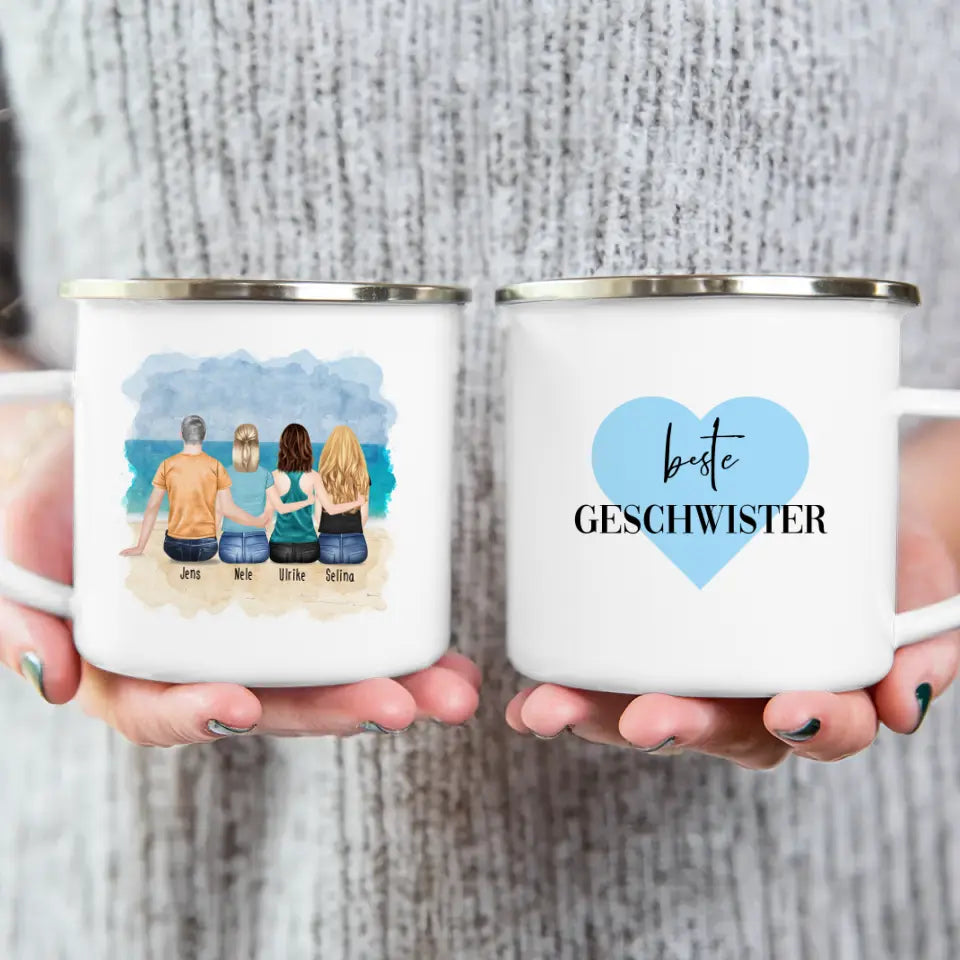 Personalisierte Tasse mit Bruder/Schwester (3 Schwestern + 1 Bruder)