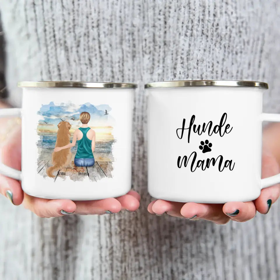 Personalisierte Tasse mit Hund und Frau (1 Hund + 1 Frau)