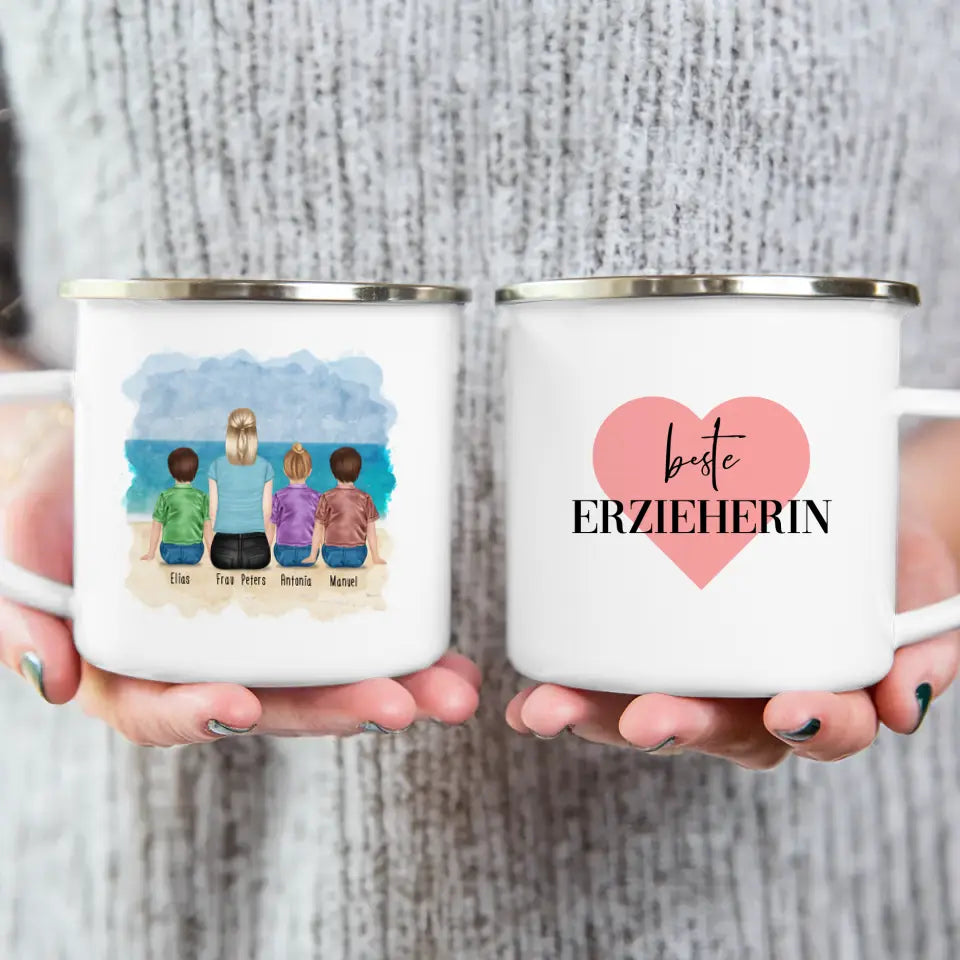 Personalisierte Tasse mit Erzieherin (3 Kinder)