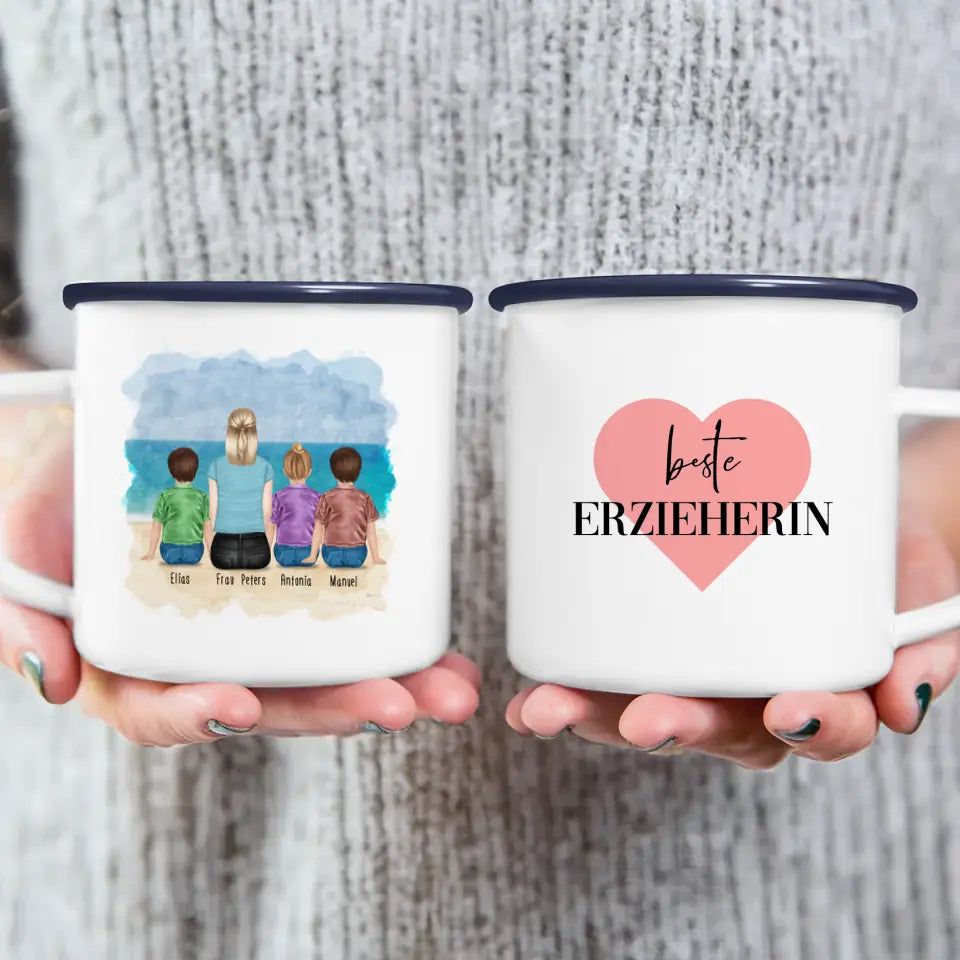 Personalisierte Tasse mit Erzieherin (3 Kinder)