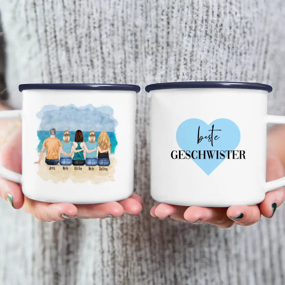 Personalisierte Tasse mit Bruder/Schwester (4 Schwestern + 1 Bruder)