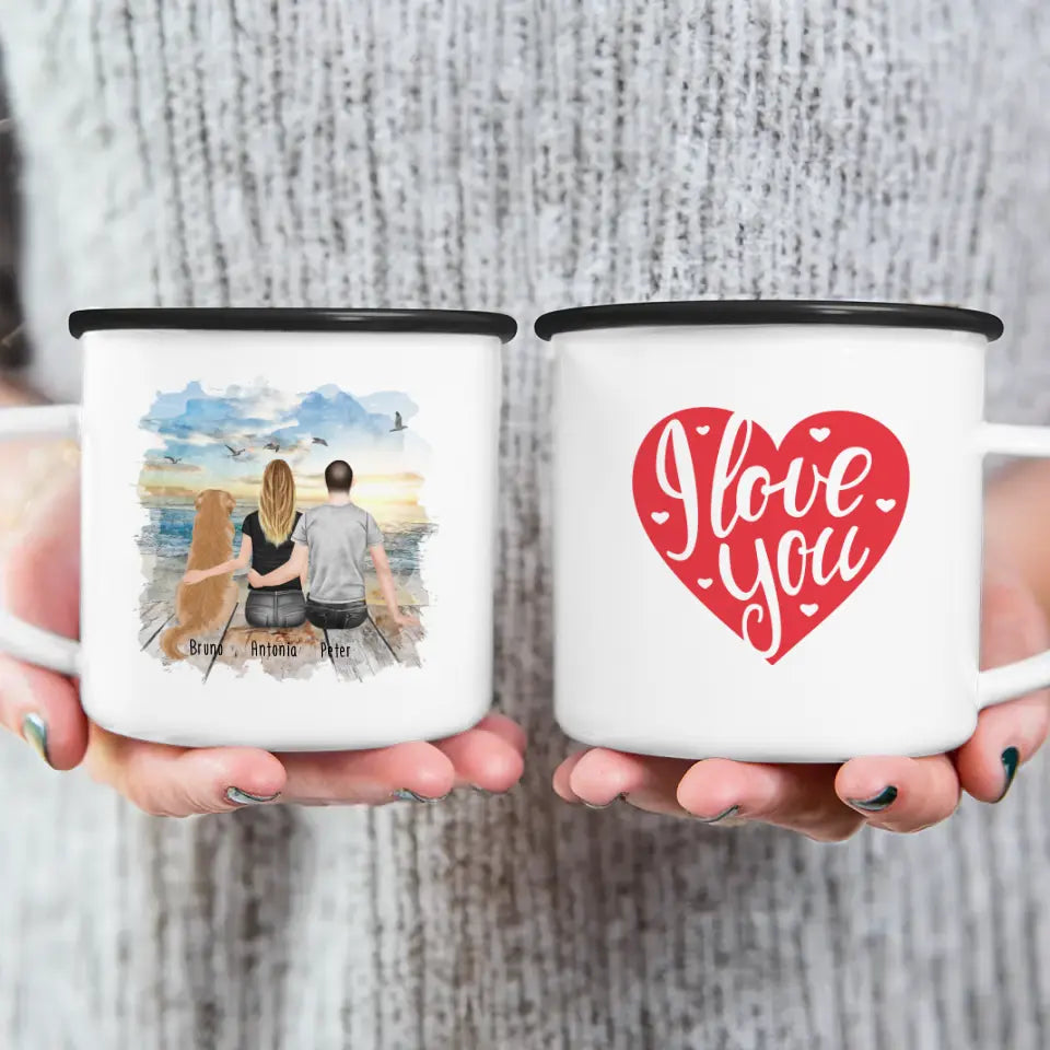 Personalisierte Tasse mit Pärchen und 1 Hund