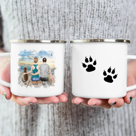 Personalisierte Tasse mit Pärchen und 1 Katze