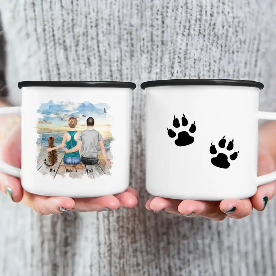 Personalisierte Tasse mit Pärchen und 1 Katze