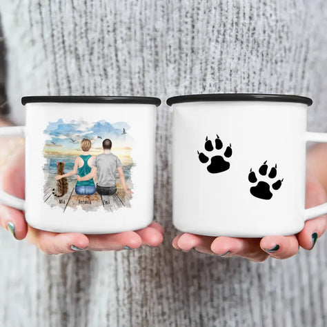 Personalisierte Tasse mit Pärchen und 1 Katze