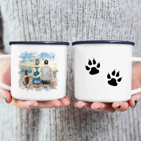 Personalisierte Tasse mit Pärchen und 1 Katze