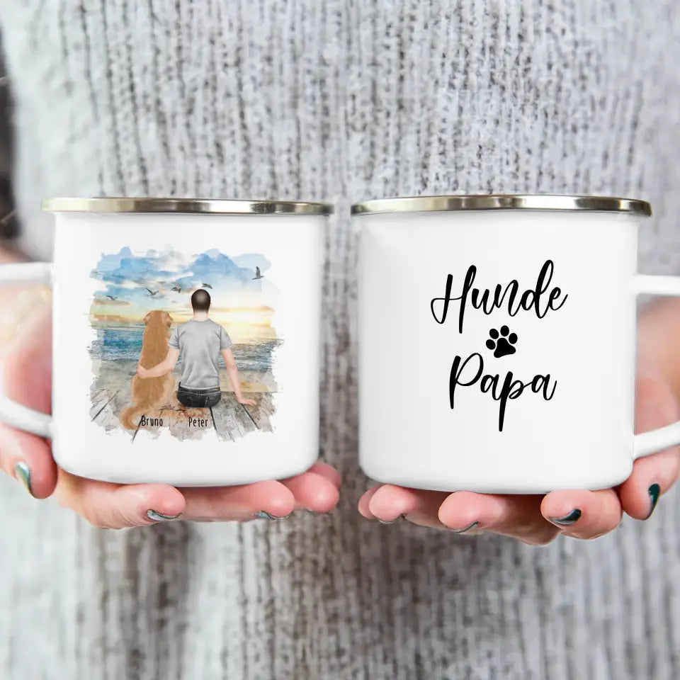 Personalisierte Tasse mit Hund und Mann (1 Hund + 1 Mann)