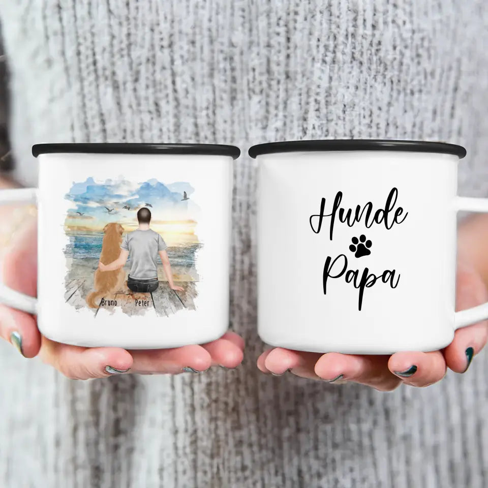 Personalisierte Tasse mit Hund und Mann (1 Hund + 1 Mann)