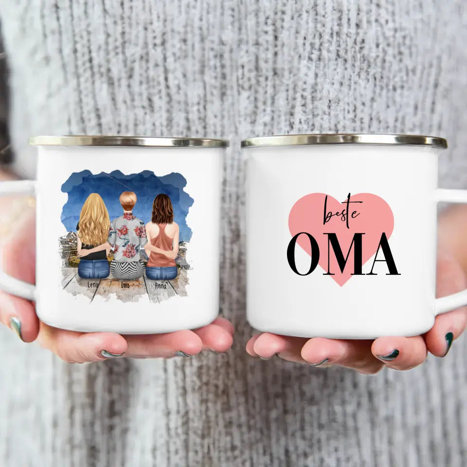 Personalisierte Tasse für Oma (2 Frauen + 1 Oma)