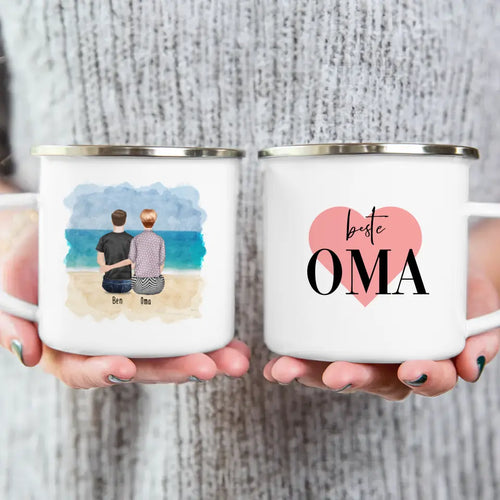 Personalisierte Tasse für Oma (1 Mann + 1 Oma)
