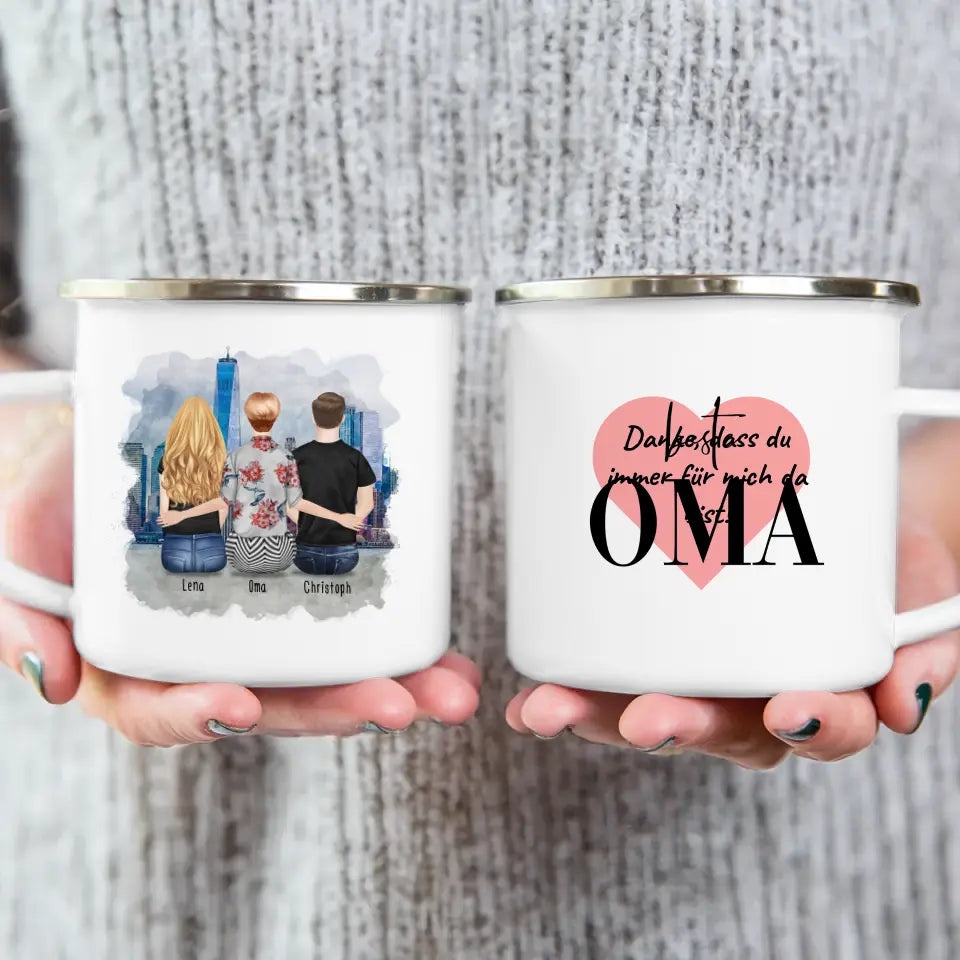 Personalisierte Tasse für Oma (1 Frau + 1 Mann + 1 Oma)