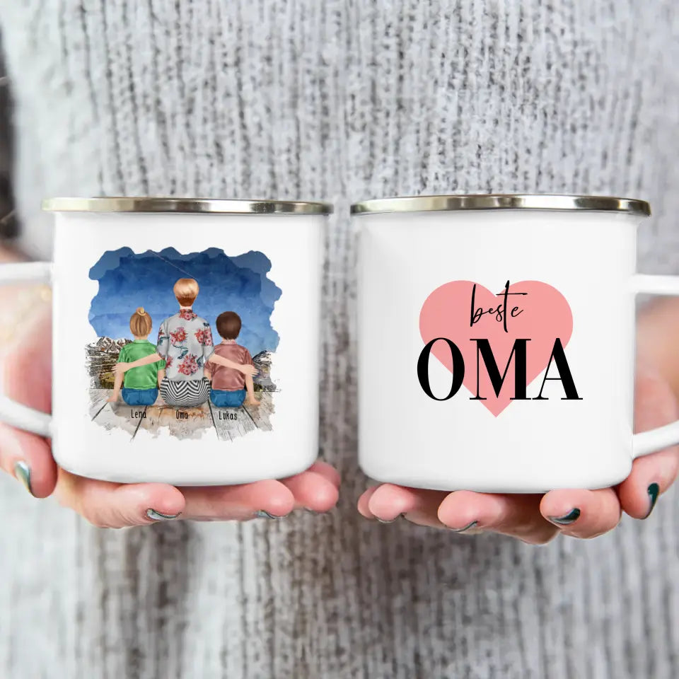 Personalisierte Tasse für Oma (2 Kinder + 1 Oma)