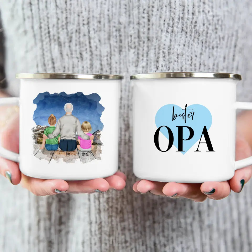 Personalisierte Tasse für Opa (1 Baby + 1 Kind + 1 Opa)