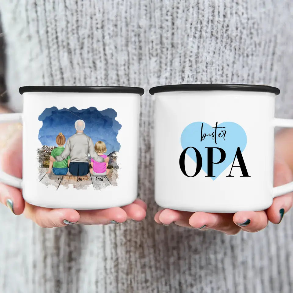 Personalisierte Tasse für Opa (1 Baby + 1 Kind + 1 Opa)