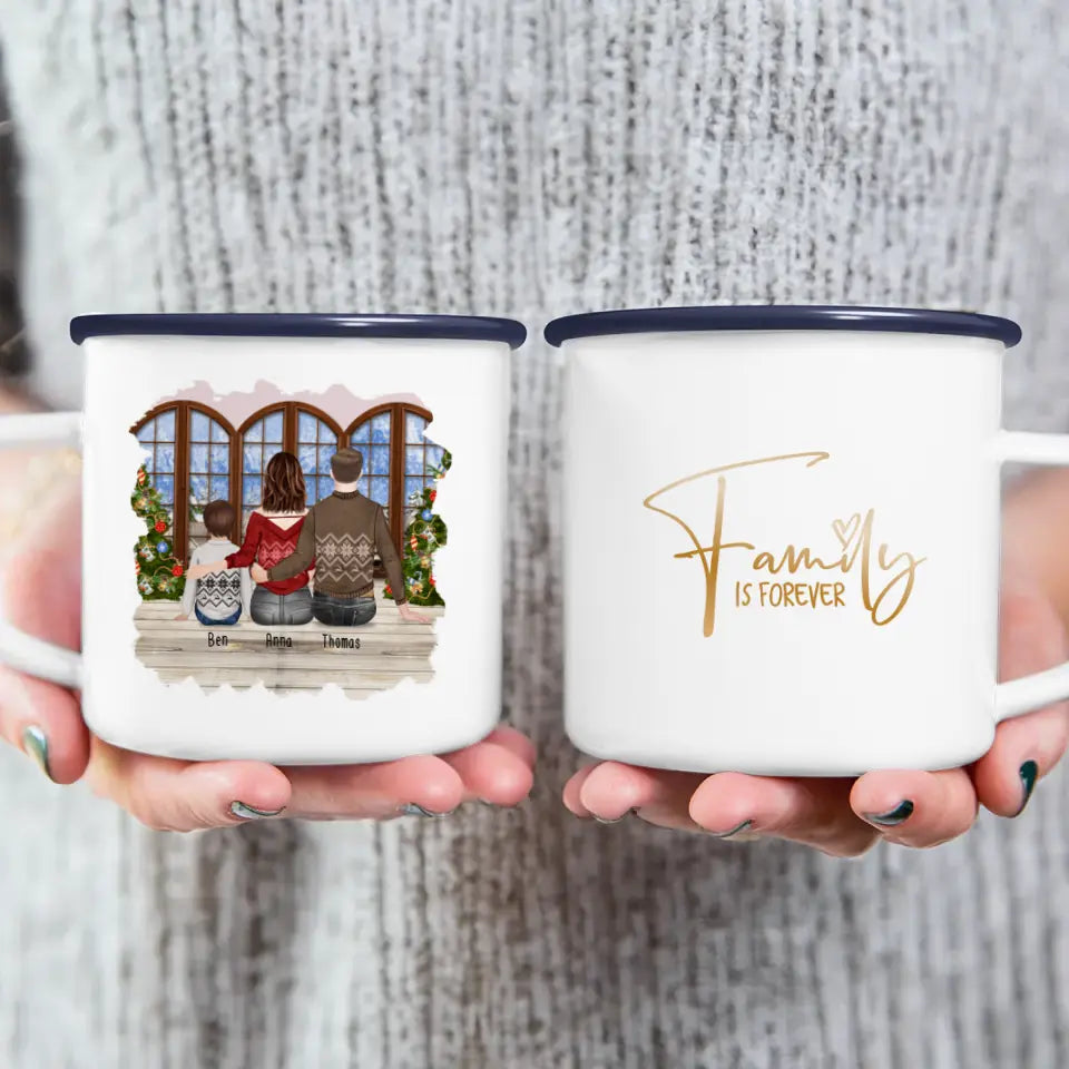 Personalisierte Tasse mit Familie (1 Kind/Baby) - Weihnachtstasse