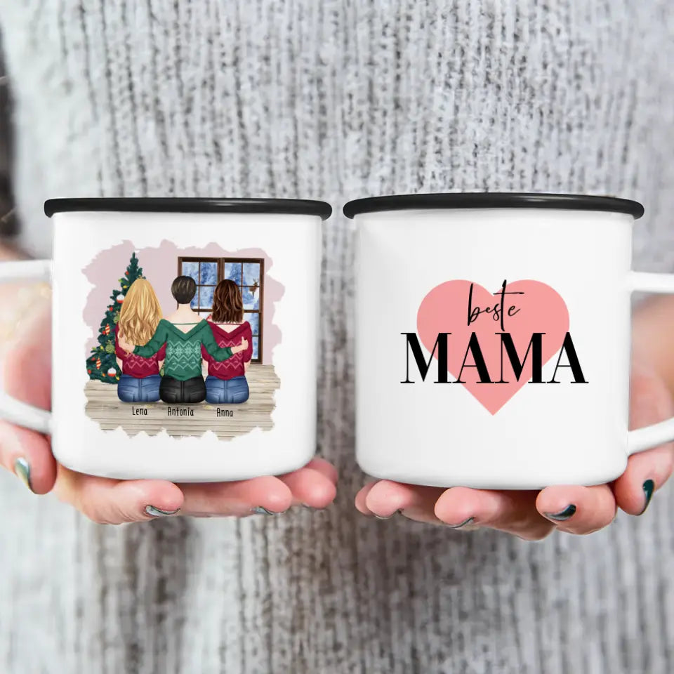 Personalisierte Tasse mit Mutter/Tochter (2 Töchter) - Weihnachtstasse