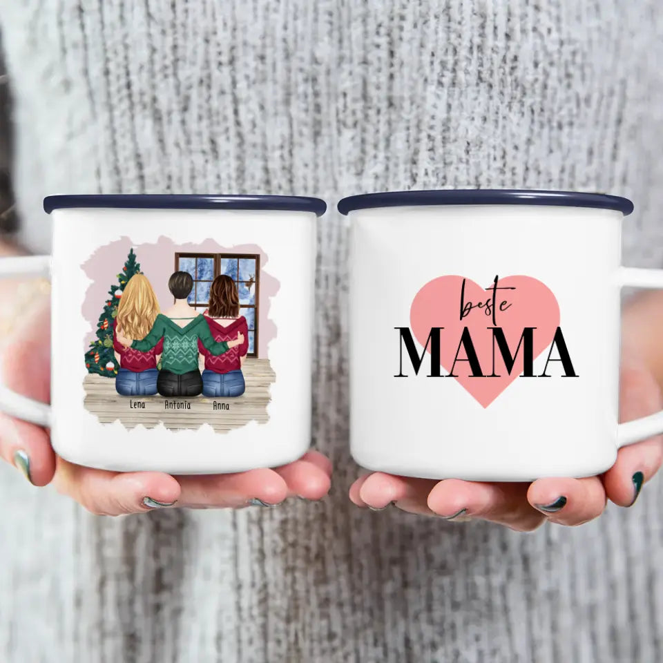 Personalisierte Tasse mit Mutter/Tochter (2 Töchter) - Weihnachtstasse