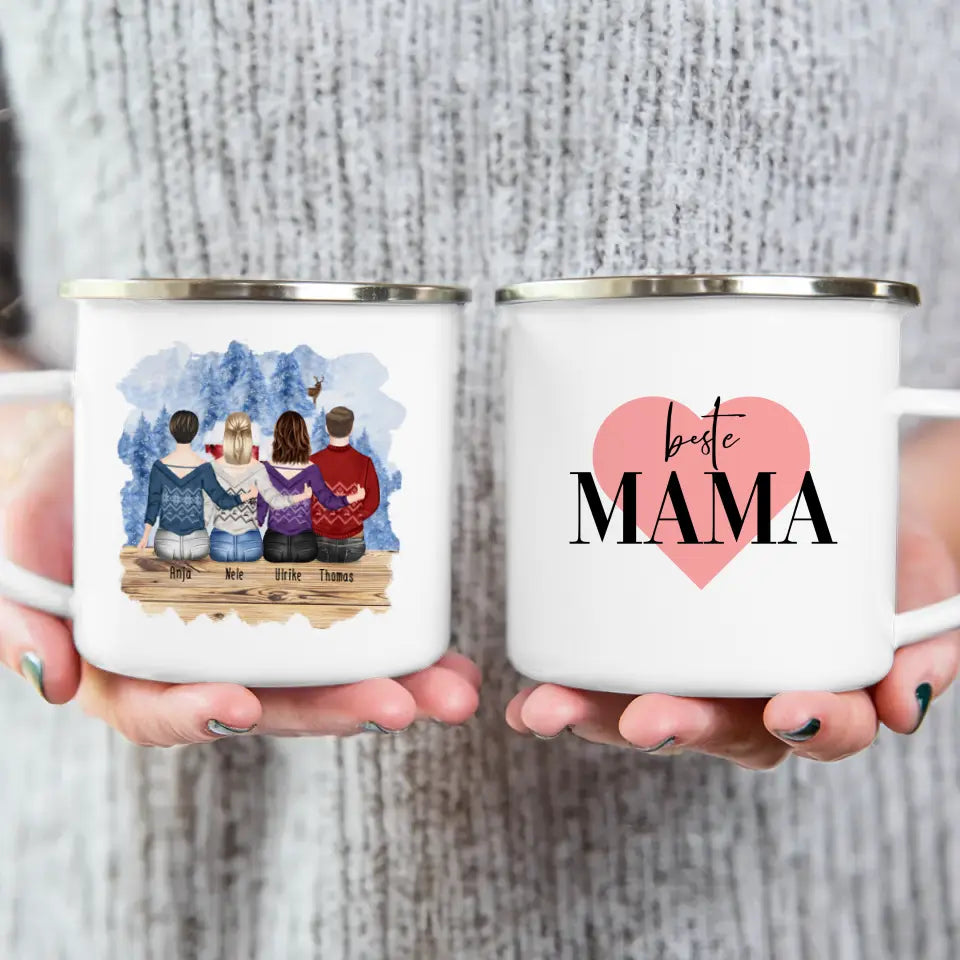 Personalisierte Tasse mit Mutter/Tochter/Sohn (2 Töchter + 1 Sohn) - Weihnachtstasse