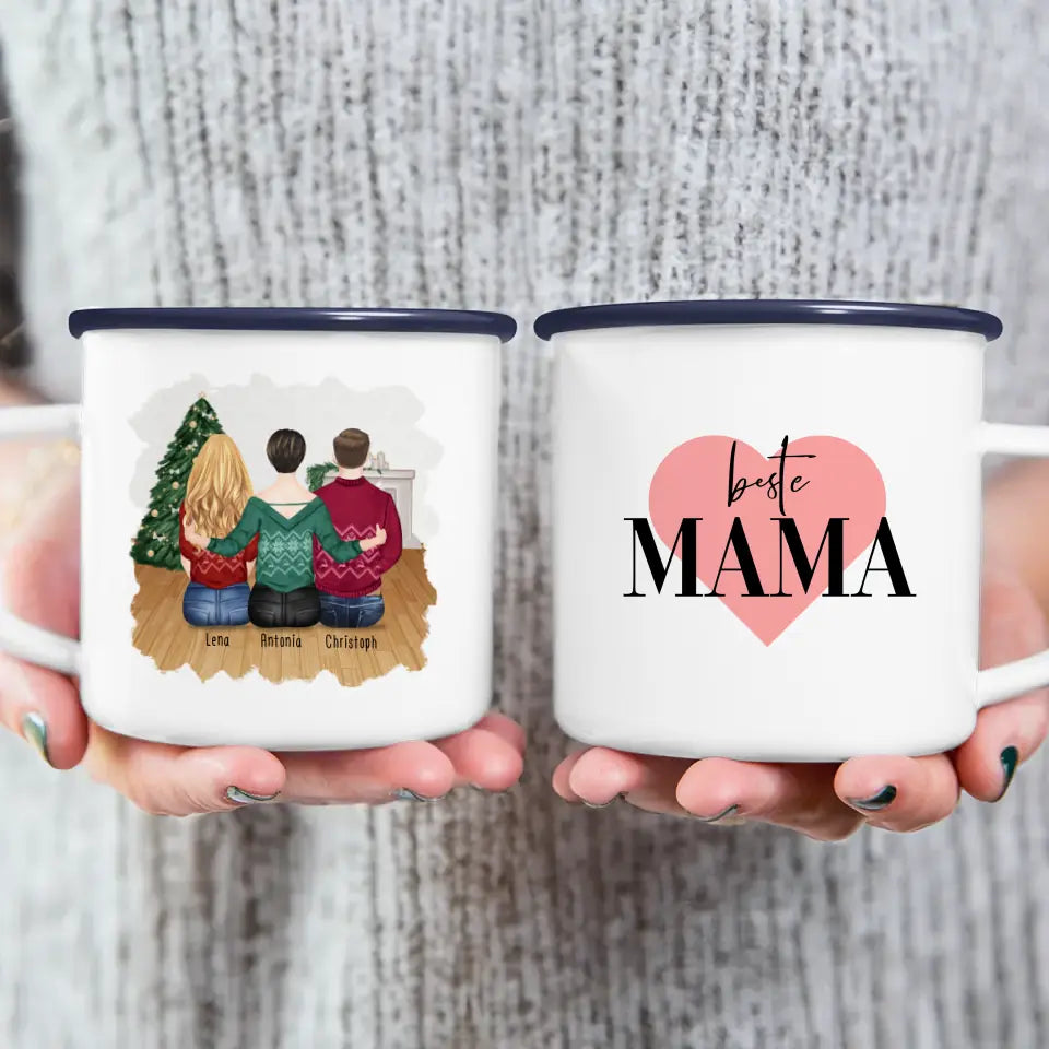 Personalisierte Tasse mit Mutter/Tochter/Sohn (1 Tochter + 1 Sohn) - Weihnachtstasse