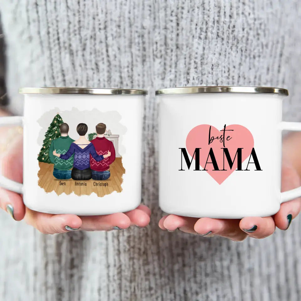 Personalisierte Tasse mit Mutter/Sohn (2 Söhne) - Weihnachtstasse