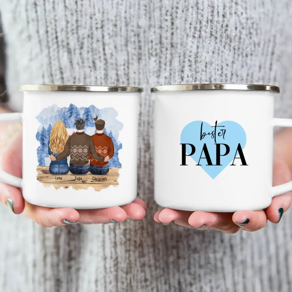 Personalisierte Tasse mit Vater/Tochter/Sohn (1 Tochter + 1 Sohn) - Weihnachtstasse