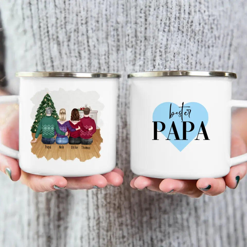 Personalisierte Tasse mit Vater/Tochter/Sohn (2 Töchter + 1 Sohn) - Weihnachtstasse