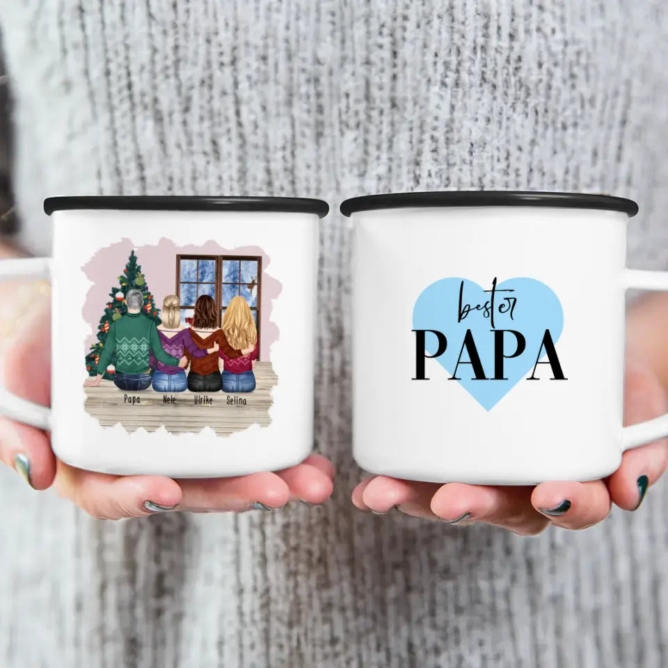 Personalisierte Tasse mit Vater/Tochter (3 Töchter) - Weihnachtstasse