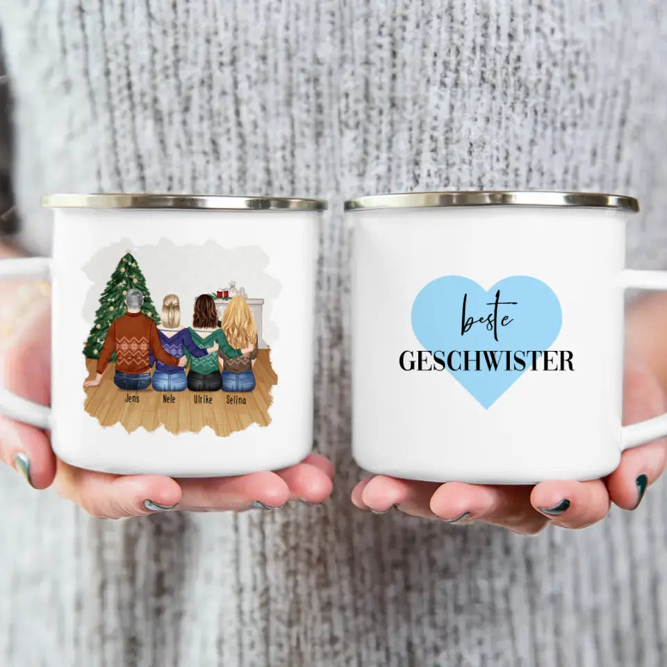 Personalisierte Tasse mit Bruder/Schwester (3 Schwestern + 1 Bruder) - Weihnachtstasse