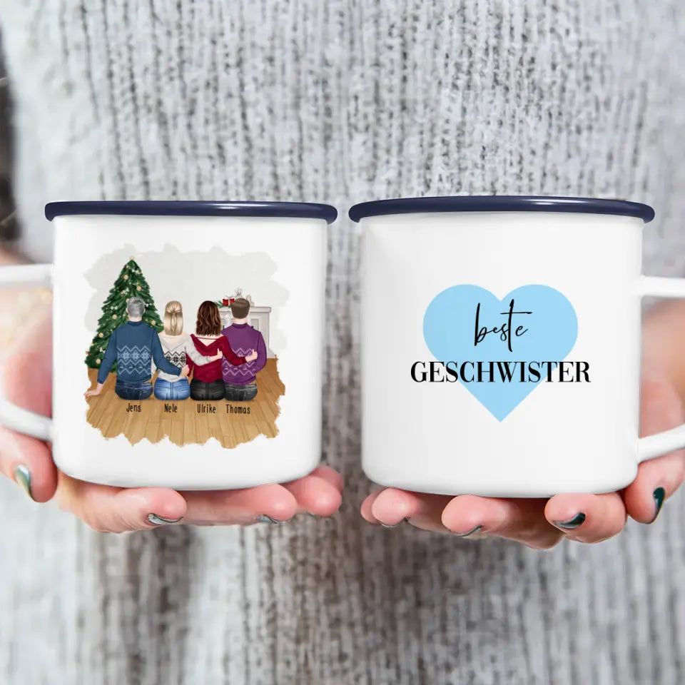 Personalisierte Tasse mit Bruder/Schwester (2 Schwestern + 2 Brüder) - Weihnachtstasse