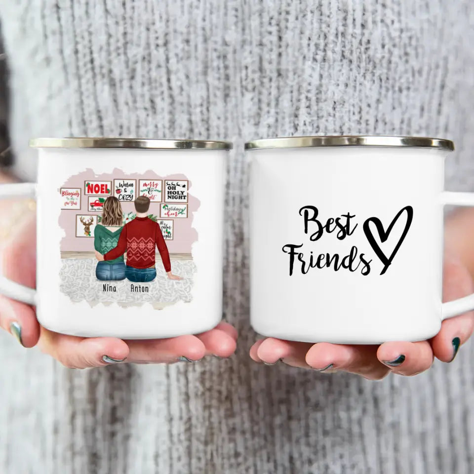 Personalisierte Tasse - Beste Freunde (1 Frau + 1 Mann) - Weihnachtstasse