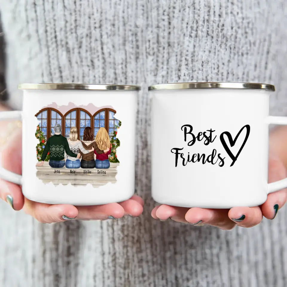 Personalisierte Tasse - Beste Freunde (3 Frauen + 1 Mann) - Weihnachtstasse