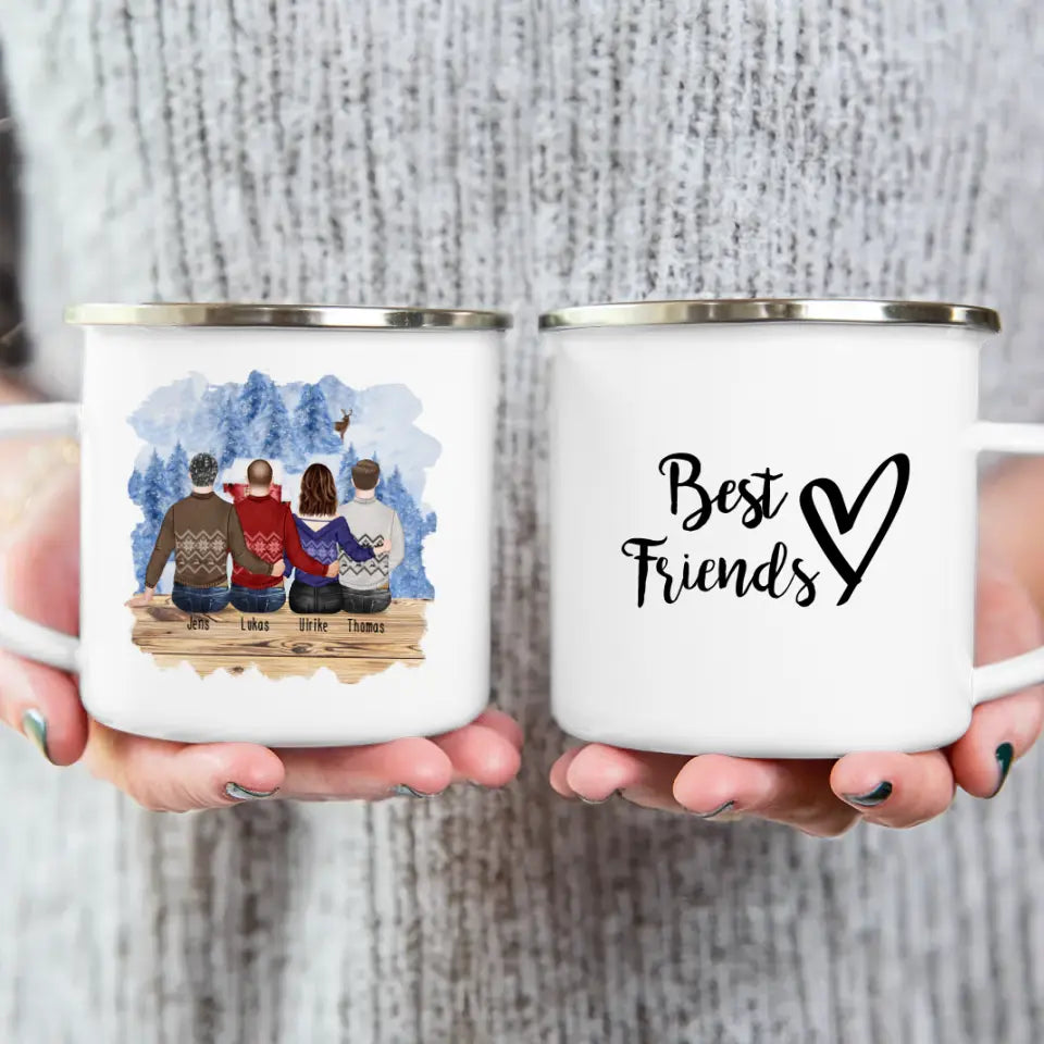 Personalisierte Tasse - Beste Freunde (1 Frau + 3 Männer) - Weihnachtstasse