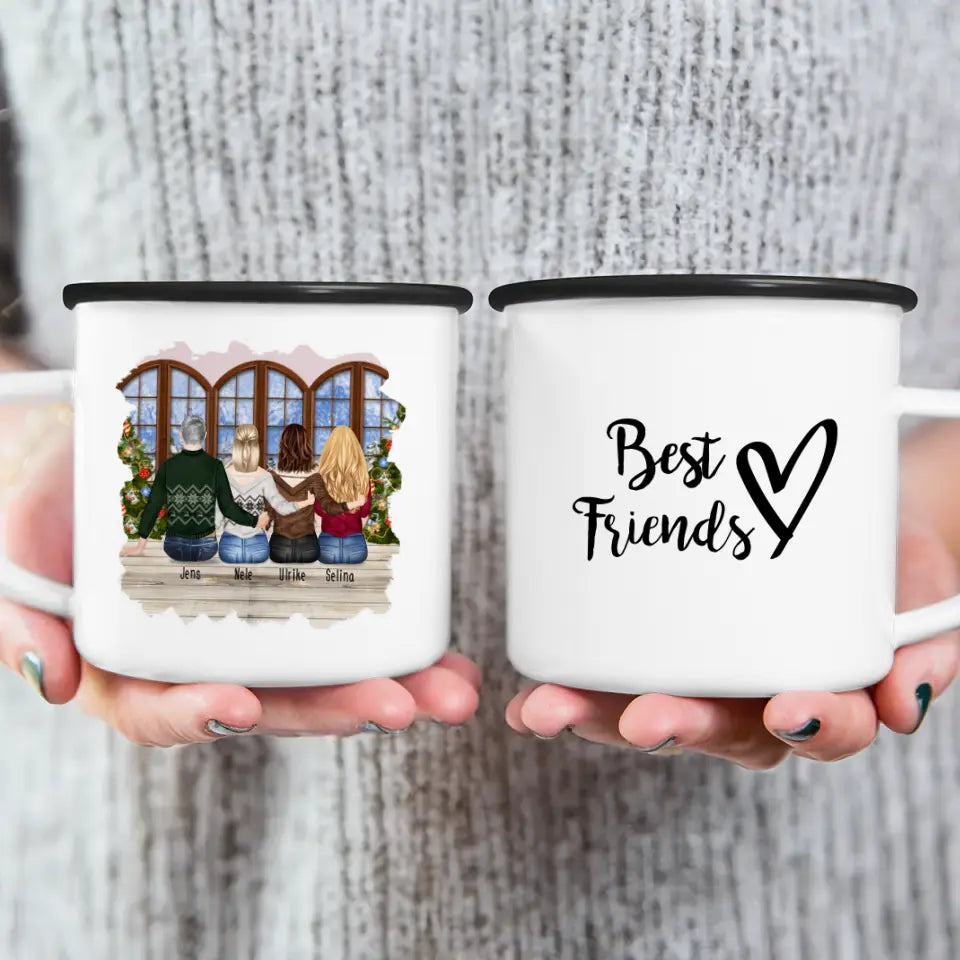 Personalisierte Tasse - Beste Freunde (3 Frauen + 1 Mann) - Weihnachtstasse