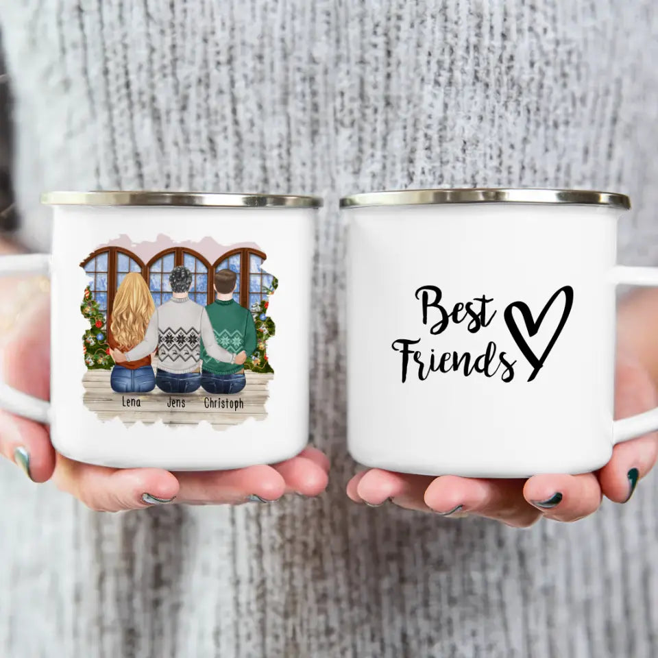 Personalisierte Tasse - Beste Freunde (1 Frau + 2 Männer) - Weihnachtstasse